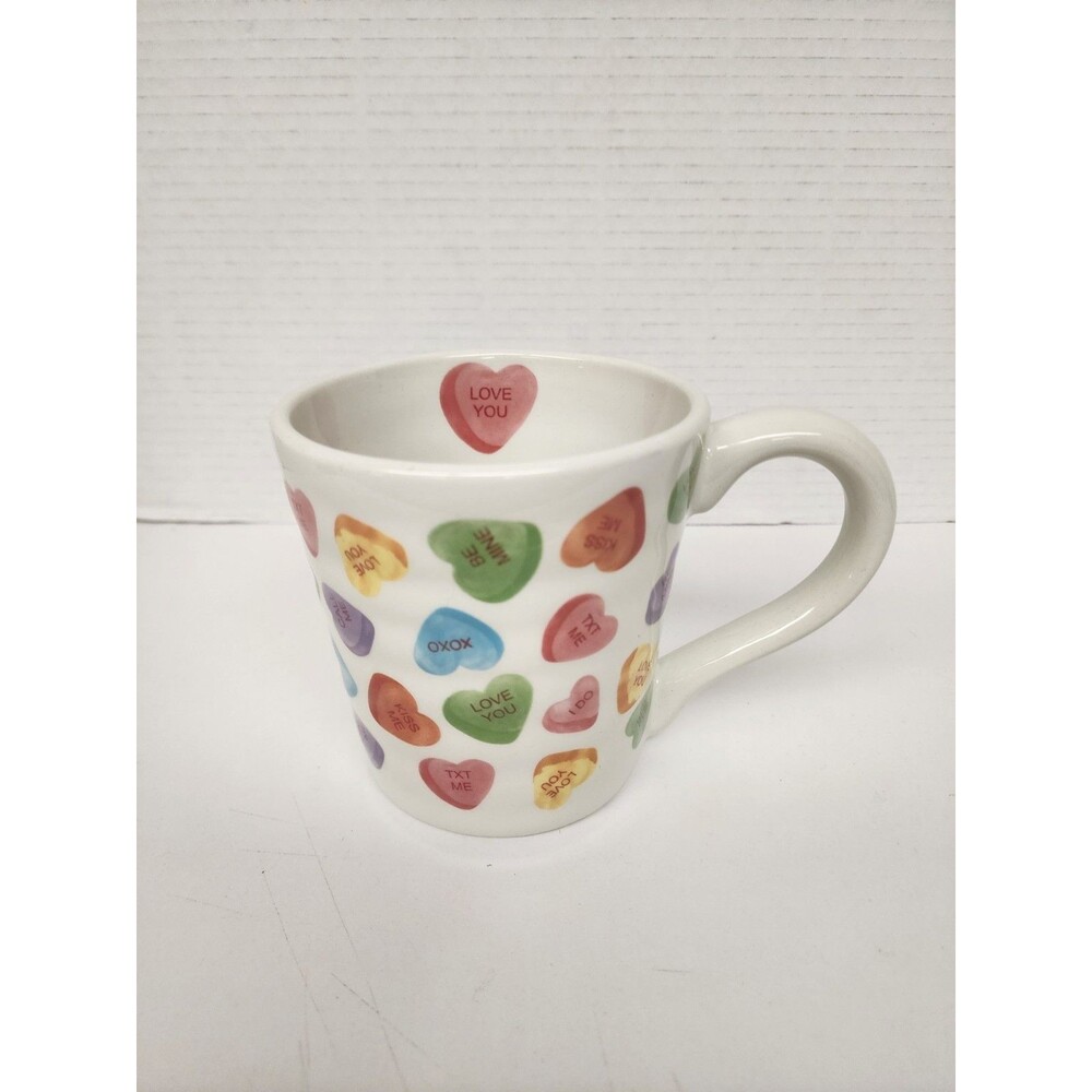 Maxcera Valentine Day Blue Red Hearts Cup Mug Large XL 20 OZ Candy Hearts